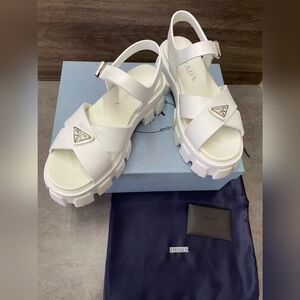 Prada Monolith White Sandals